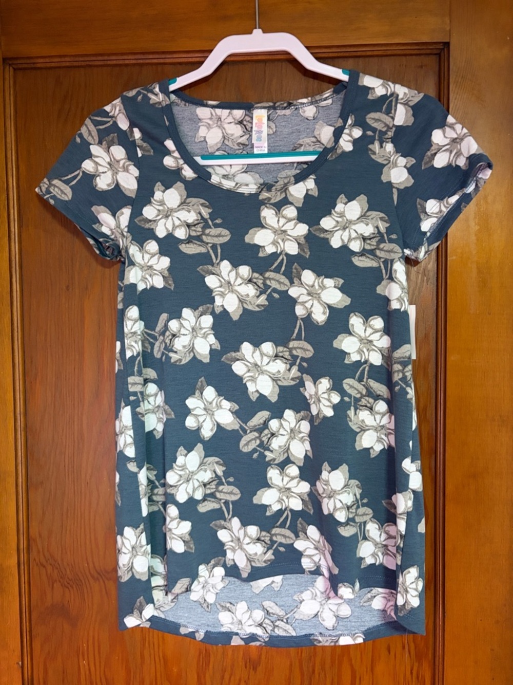 LuLaRoe XXS Classic T Scoop Neck Floral Tee in Dark Teal and Cream NWT